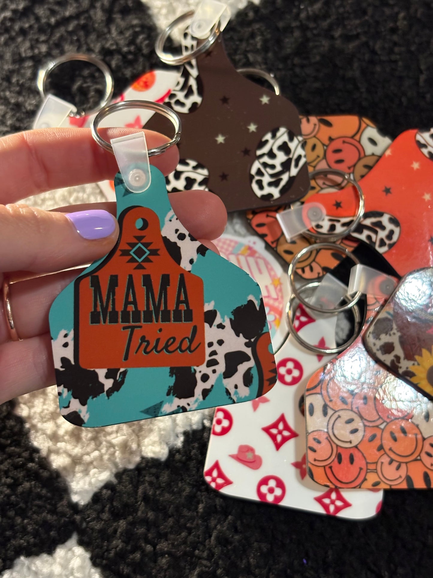 RTS - Cow Tag Keychain
