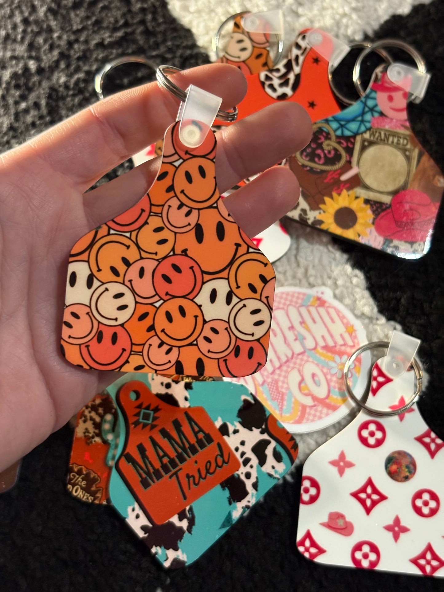 RTS - Cow Tag Keychain