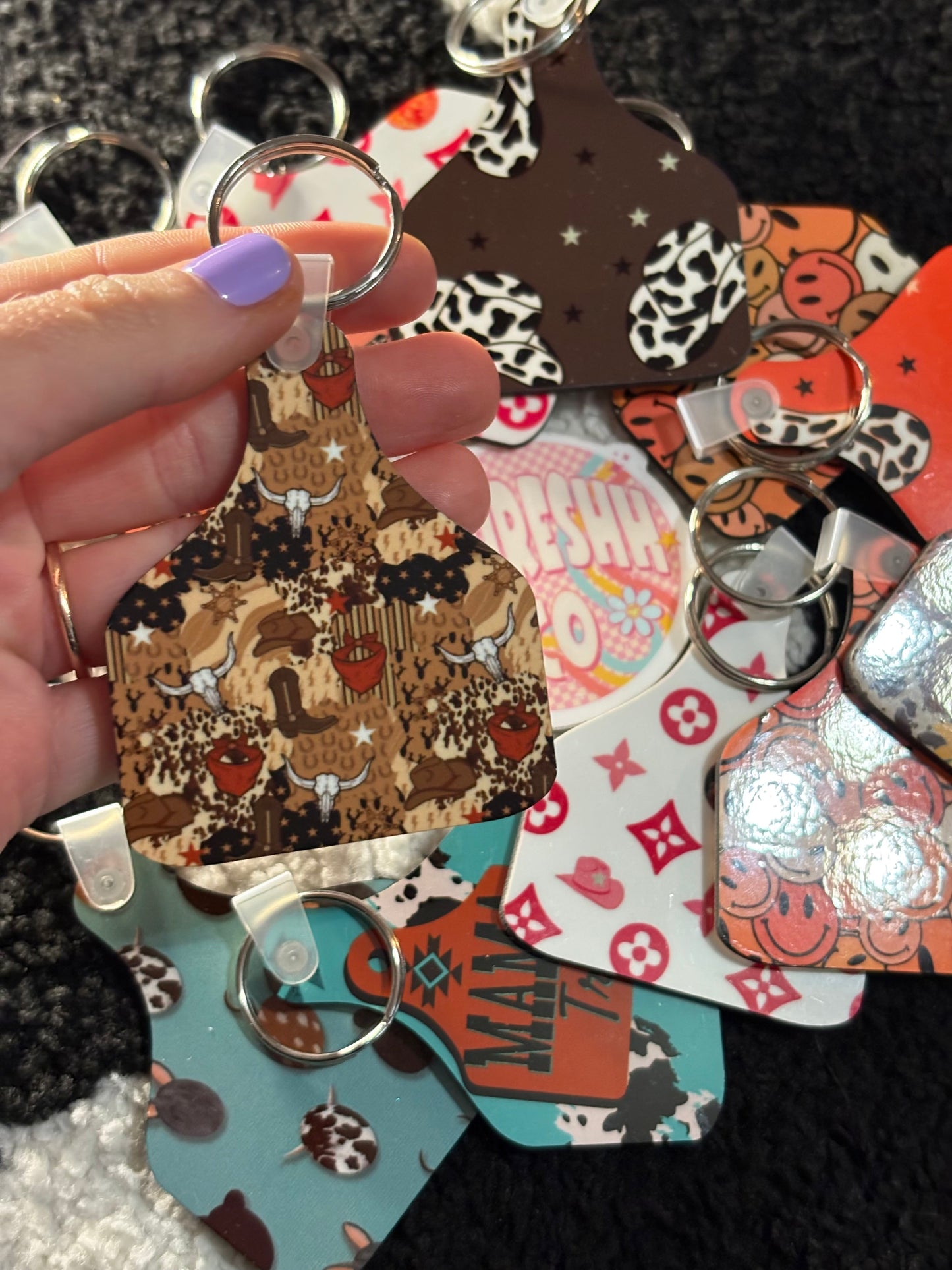 RTS - Cow Tag Keychain