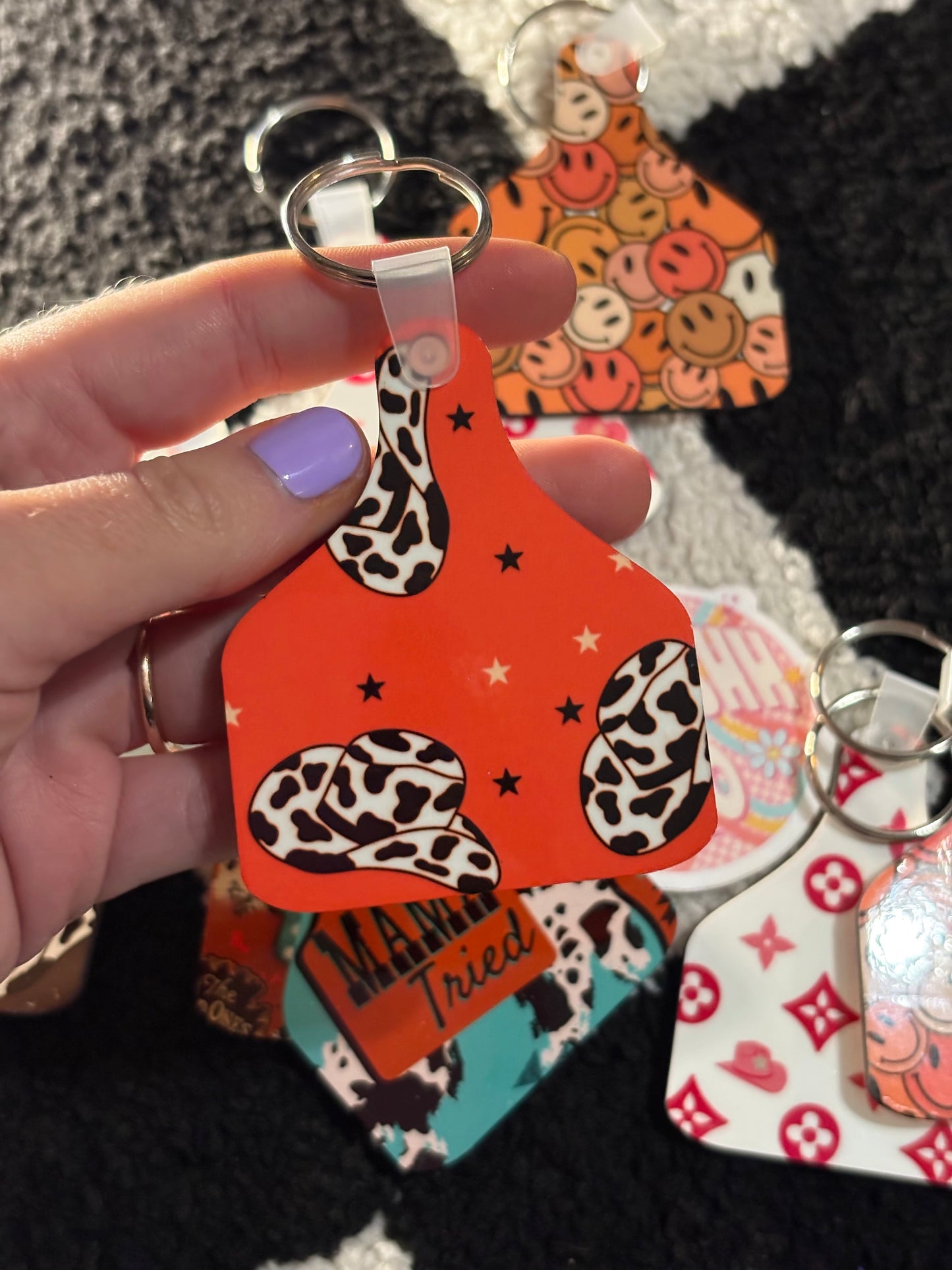 RTS - Cow Tag Keychain