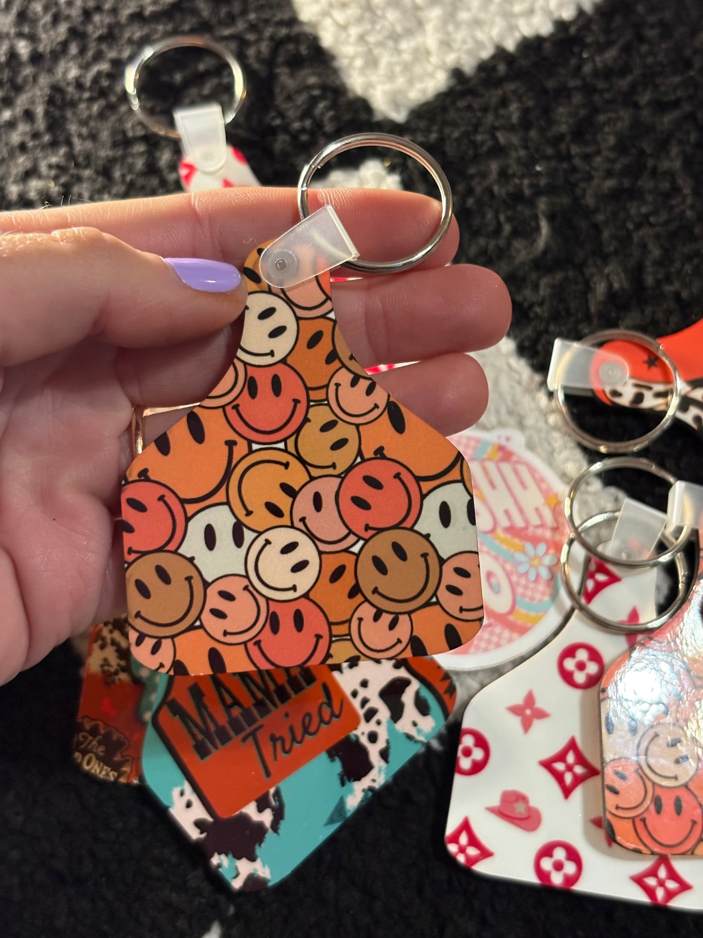 RTS - Cow Tag Keychain