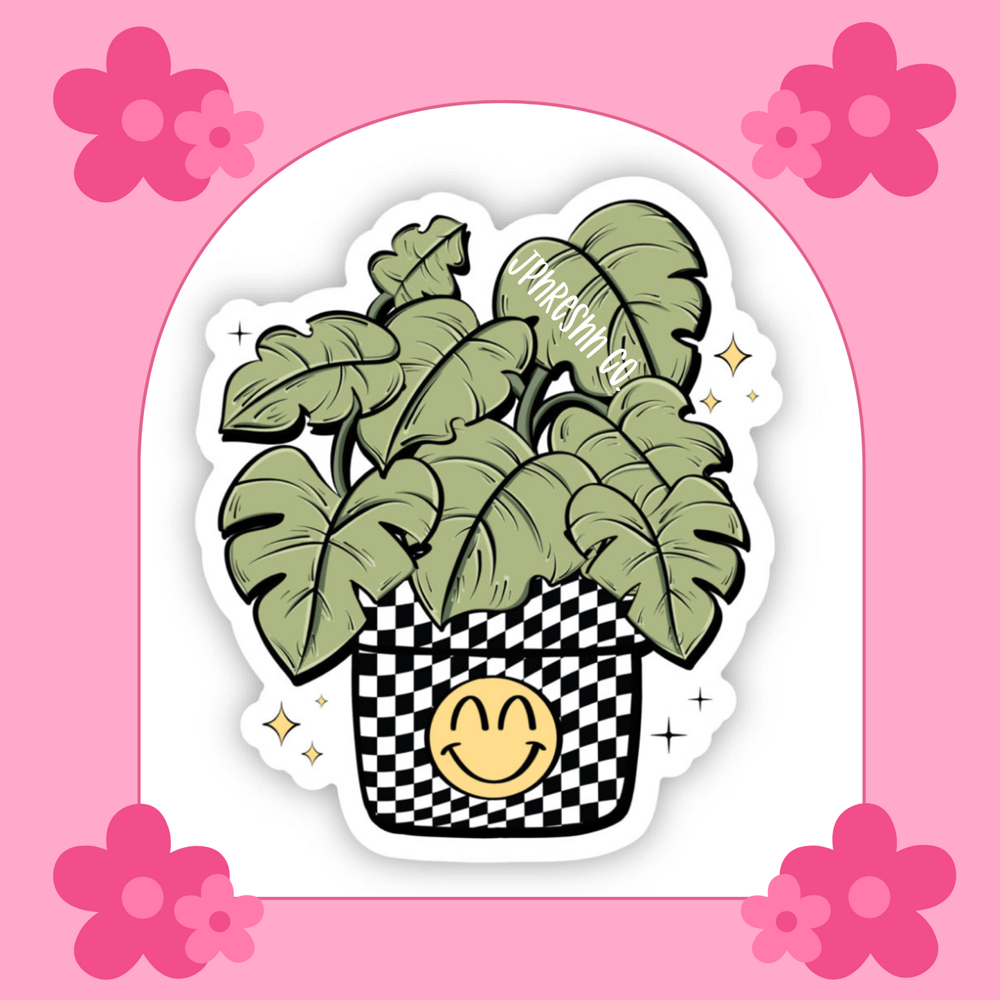 Checkered Monstera Sticker